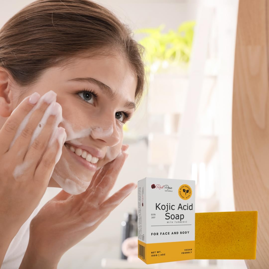 Red Rose Naturals Kojic Acid Soap with Turmeric, 4 oz Bar