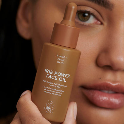 SWEET JULY SKIN Irie Power Face Oil, Moisturizing, Illuminate, Hydrating, Squalene, Neem Seed Oil, Turmeric Root Oil, Clean, Vegan, 1 Fl Oz