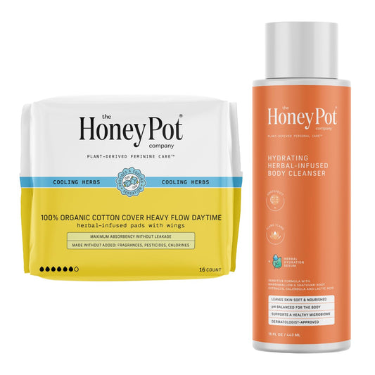 The Honey Pot Company - Heavy Daytime & Grapefruit Body Cleanser Bundle - Pads Insused w/Essential Oils - Hydrating Body Wash to Moisturize & Cleanse Skin - Feminine Care - Sanitary Pads - FSA & HSA