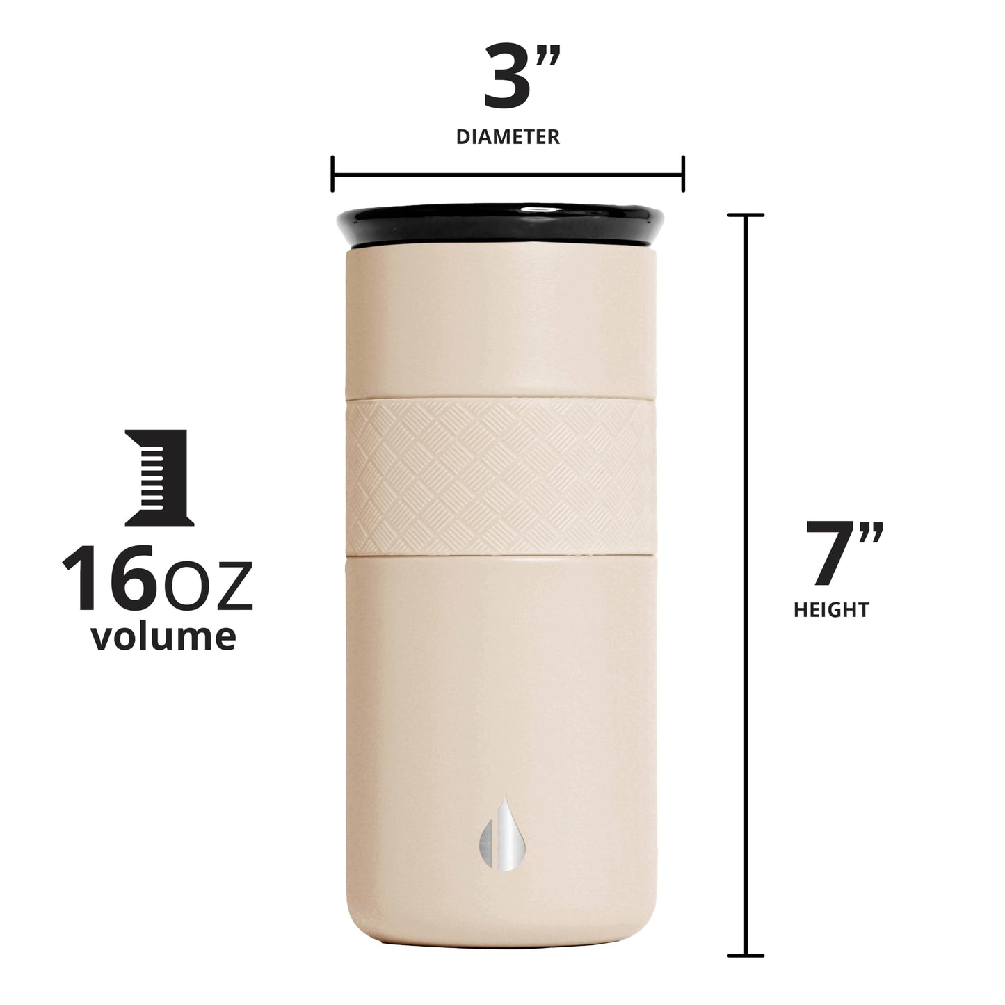 Elemental Artisan Insulated Tumbler, Triple Wall Coffee Travel Mug, Reusable Stainless Steel Coffee Tumbler with Ceramic Lid, Thermal Coffee Cups for Hot (6 Hrs) & Cold (18 Hrs), 16oz - Sand