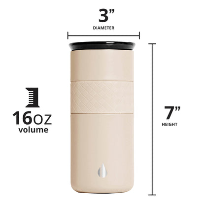 Elemental Artisan Insulated Tumbler, Triple Wall Coffee Travel Tumbler, Reusable Stainless Steel Coffee Tumbler with Ceramic Lid, Thermal Coffee Cup for Hot (6 Hrs) & Cold (18 Hrs), 16oz - Beige