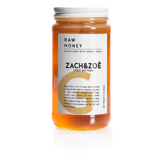 Unfiltered Raw Ginger Honey by Zach & Zoe Sweet Bee Farm – Pure Farm Raised Honey Packed with Powerful Anti-oxidants, Amino Acids, Enzymes, and Vitamins! (Ginger -16oz)