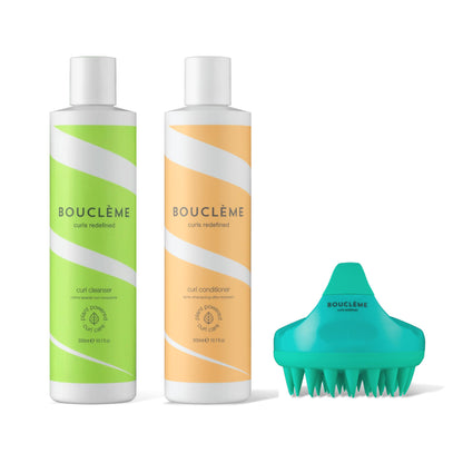 Bouclème Curl Cleanser No Foam, Based Co-Wash for Cleansing Hair + Curl Conditioner Reduces Tangling - 97% Naturally Derived Ingredients + Scalp Massager Shampoo Brush for Curls