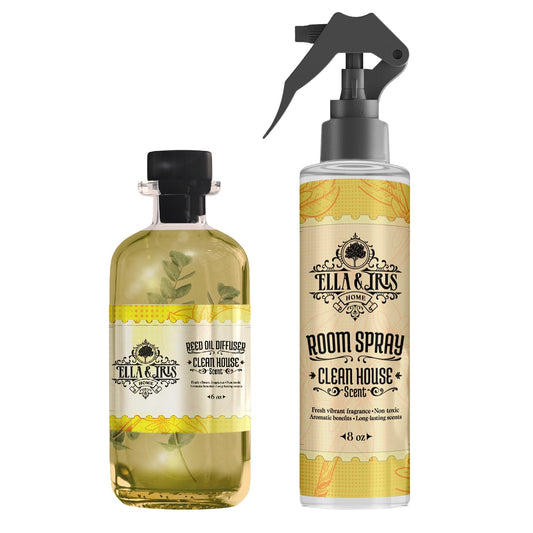 Ella & Iris Home - Reed Diffuser & Room Spray Bundle - Essential Oil Diffuser & Freshener Spray for Aromatherapy Benefits, Odor Eliminator, & Non-Toxic Air Freshener - Great Gift for Mom -Citrus Scent