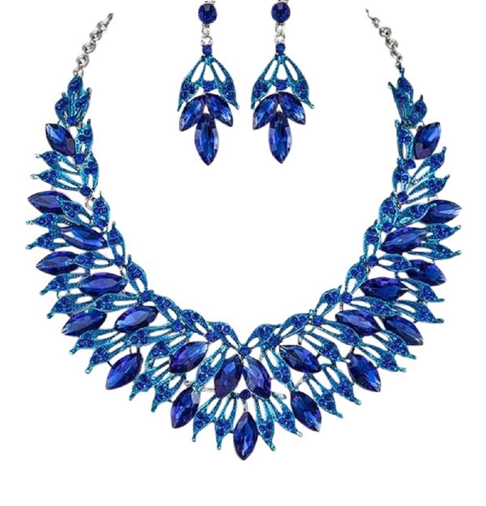 2Chique Boutique Women's Sapphire Crystal Statement Necklace set2