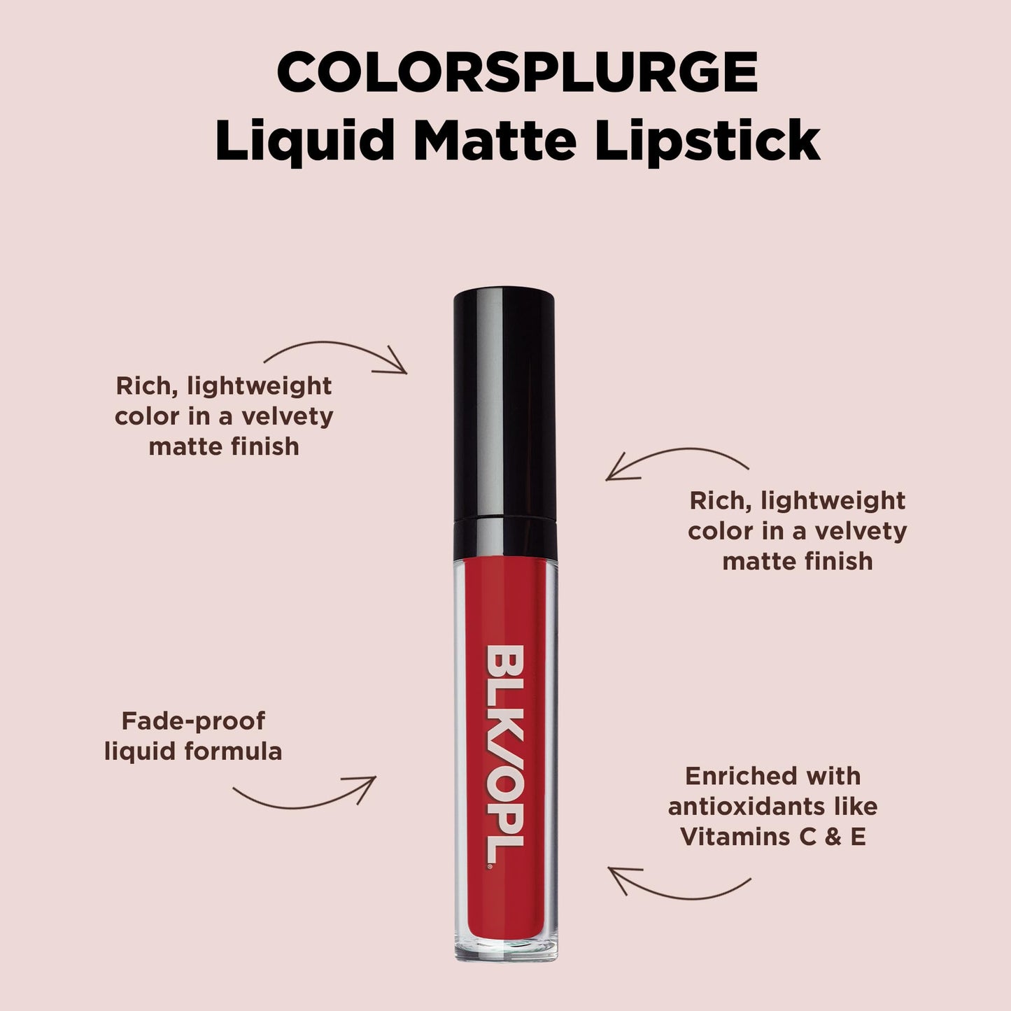 Black Opal BLK/OPL COLORSPLURGE Liquid Matte Lipstick, Berry Red — long-lasting, enriched with Vitamins C & E, paraben-free, cruelty-free