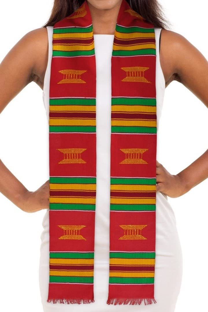 ADVANSYNC Kente Cloth Graduation Stole Red, Yellow or Purple (Red)