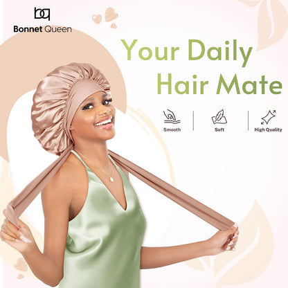 BONNET QUEEN Silk Bonnet for Sleeping Women Satin Bonnet Hair Bonnet Night Sleep Cap Scarf Wrap for Curly Hair with Tie Band