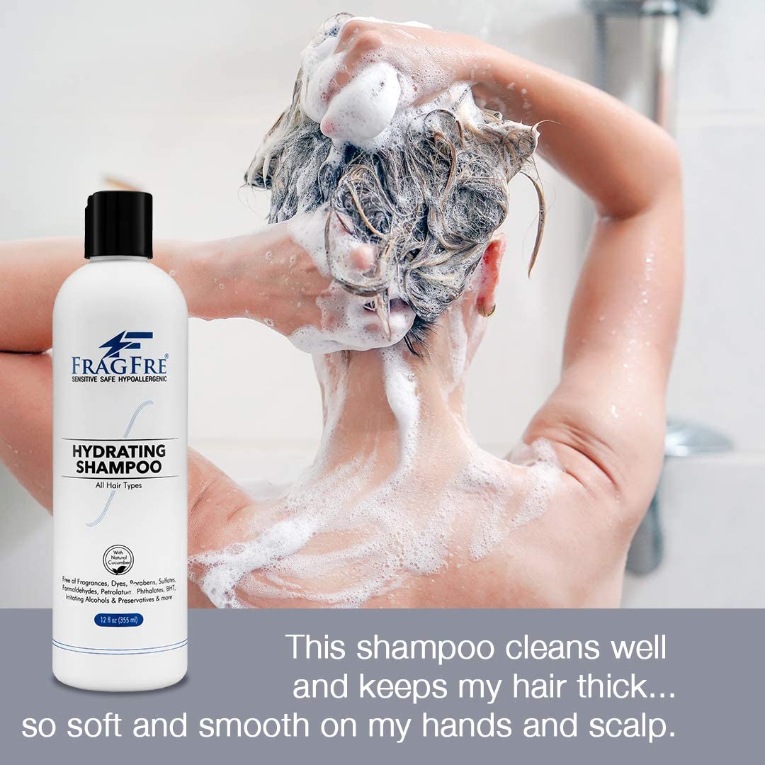 FRAGFRE Hydrating Sensitive Skin Shampoo 12 oz - Sulfate-Free, Fragrance-Free, Paraben-Free, Color-Safe, Hypoallergenic, Mild Hair Cleanser - Gluten-Free, Vegan, Cruelty-Free, With Natural Cucumber