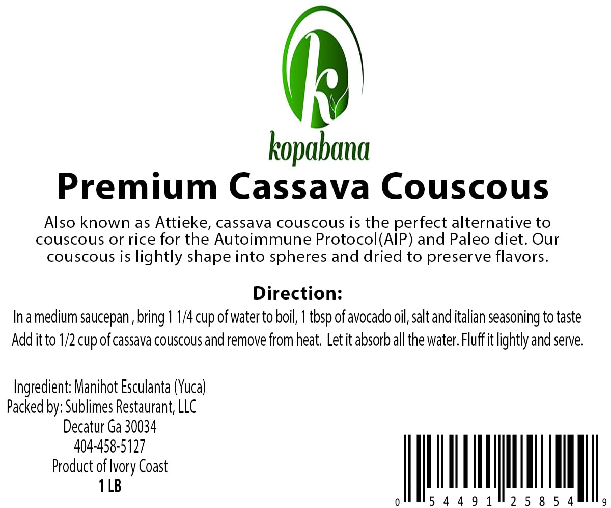 Kopabana Premium Cassava Couscous | AIP Rice | Paleo Compliant |Grain-Free | High Fiber |Non-GMO | Attieke | 1lb