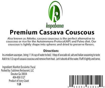 Kopabana Premium Cassava Couscous | AIP Rice | Paleo Compliant |Grain-Free | High Fiber |Non-GMO | Attieke | 1lb