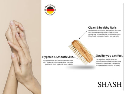 Since 1869 Hand Made in Germany - Natural 100% Natural Boar Bristle Nail Brush - Gently Removes Dirt and Grime for Clean Hands - Exfoliates Skin for Soft, Smooth Texture, Wood (Olive)