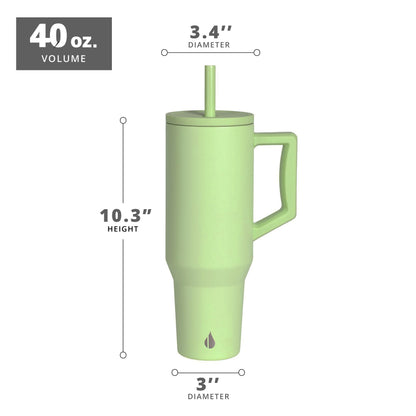 Elemental 40 oz Tumbler with Handle and Straw - Spill Proof Insulated Stainless Steel Commuter for Hot and Cold Beverages - Travel Coffee Mug with 2 Straws & Spill Proof Lid - 40oz - Key Lime