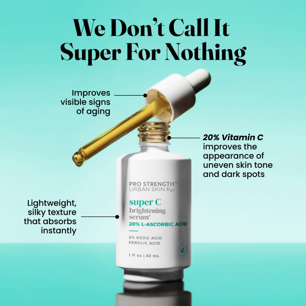 Pro Strength USRx®, Super C Brightening Serum, Lightweight Anti-Aging Daily Glow Serum | Hydrates, Brightens, Clarifies, and Evens Skin Tone with Hyaluronic Acid and Salicylic Acid, 1.0 Fl Oz