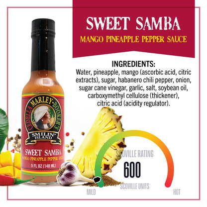 Sweet Samba Mango Pineapple Hot Sauce by Cedella Marley Booker's Smilin Island Foods - Sweet & Mild 1 Bottle 5-Ounces