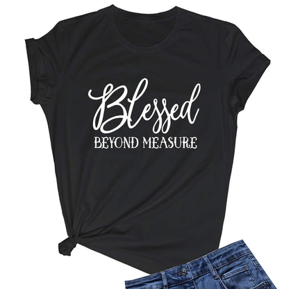 LOOKFACE Women Blessed Beyond Measure Graphic Funny Cute T Shirts (Gift Ideas) Black Large