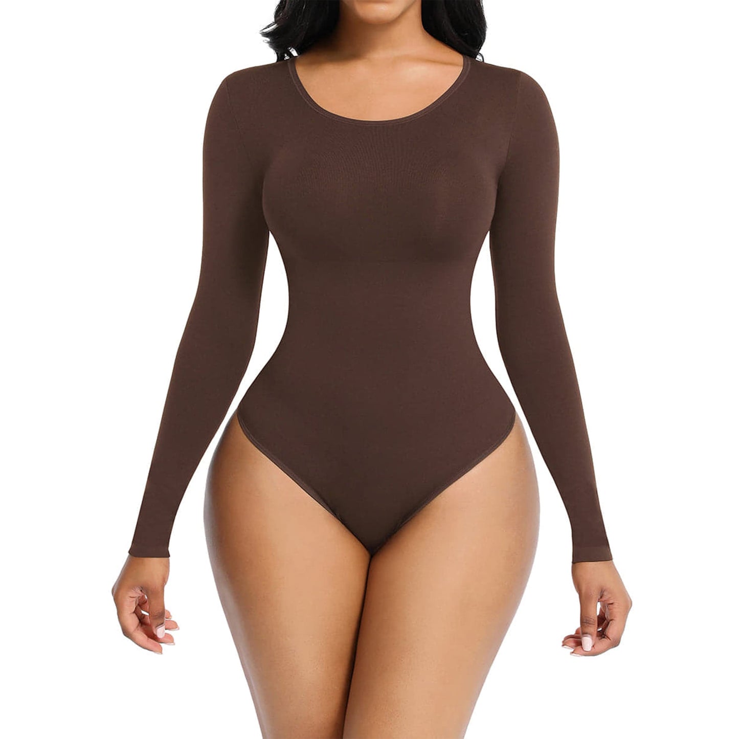 Soo slick Bodysuit for Women Fall Clothes for Women 2024 - Body Shaper Long Sleeve Crew Neck Thong Body Shaping Tops