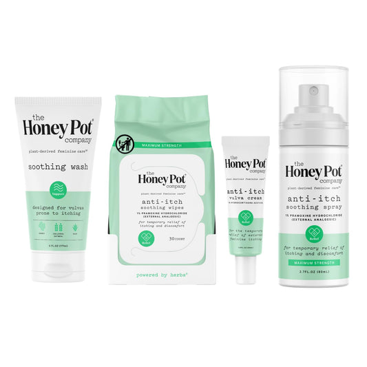 The Honey Pot Company - Anti-Itch Ritual Bundle - at Home or On The Go Anti-Itch Wash, Wipes, Cream, & Spray - Ultra Mild Solution & Temporary Itch Relief - Maximum Strength - Feminine Care