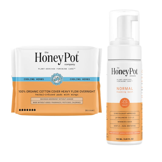 The Honey Pot Company - Heavy Overnight Pads & Normal Feminine Wash Bundle - Pads Infused w/Essential Oils - Natural Hygiene Feminine Products - Sanitary Pads - Feminine Care - FSA & HSA Eligible