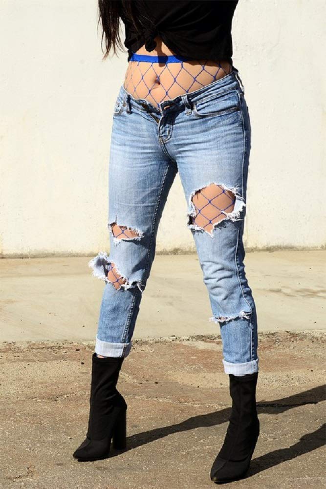 2Chique Boutique Women's Blue Single Line Fishnet Pantyhose