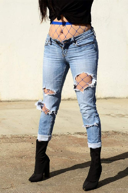 2Chique Boutique Women's Blue Single Line Fishnet Pantyhose