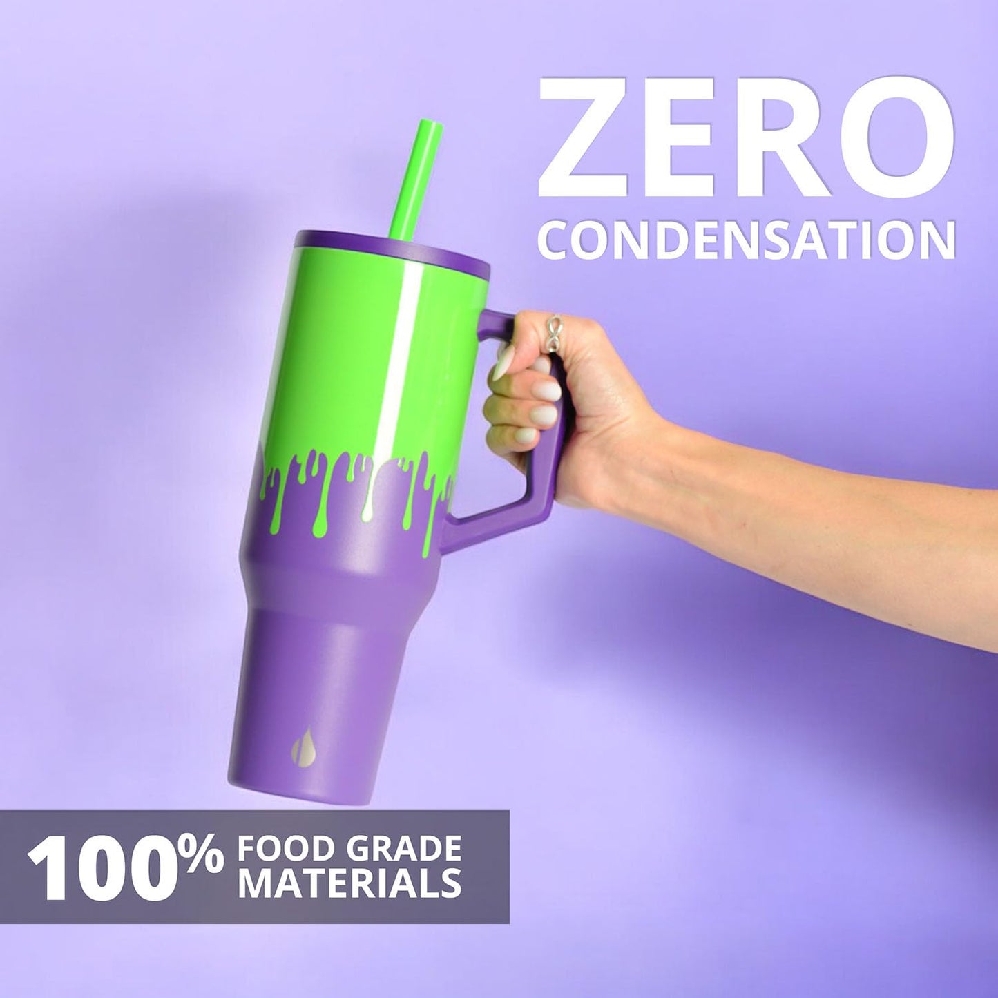 Elemental 40 oz Tumbler with Handle and Straw - Spill Proof Insulated Stainless Steel Commuter for Hot and Cold Beverages - Travel Coffee Mug with 2 Straws & Spill Proof Lid - 40oz - Poison Drip