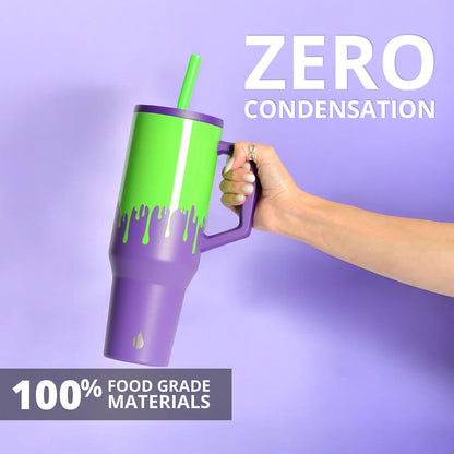 Elemental 40 oz Tumbler with Handle and Straw - Spill Proof Insulated Stainless Steel Commuter for Hot and Cold Beverages - Travel Coffee Mug with 2 Straws & Spill Proof Lid - 40oz - Poison Drip