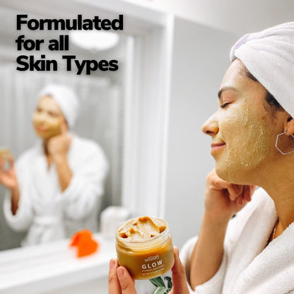 Minimo Glow Turmeric Face Scrub (Citrus Peach) With Heart Applicator - Infused with Turmeric, Manuka Honey, Cinnamon, and Chamomile - Turmeric Glow Face Scrub for All Skin Types - 5 FL OZ (147 ML)