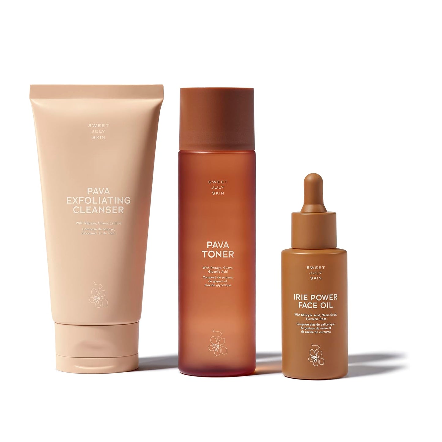 SWEET JULY SKIN The Essentials Set - 3 PC Full Size Cleanser, Toner, Facial Oil to Achieve Balanced, Glowing and Hydrated Skin