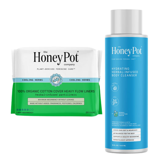 The Honey Pot Company - Heavy Liners & Coconut Shea Body Cleanser Bundle - Pads Infused w/Essential Oils - Body Wash to Moisturize & Cleanse Skin - Sanitary Pads - Feminine Care - FSA & HSA Eligible