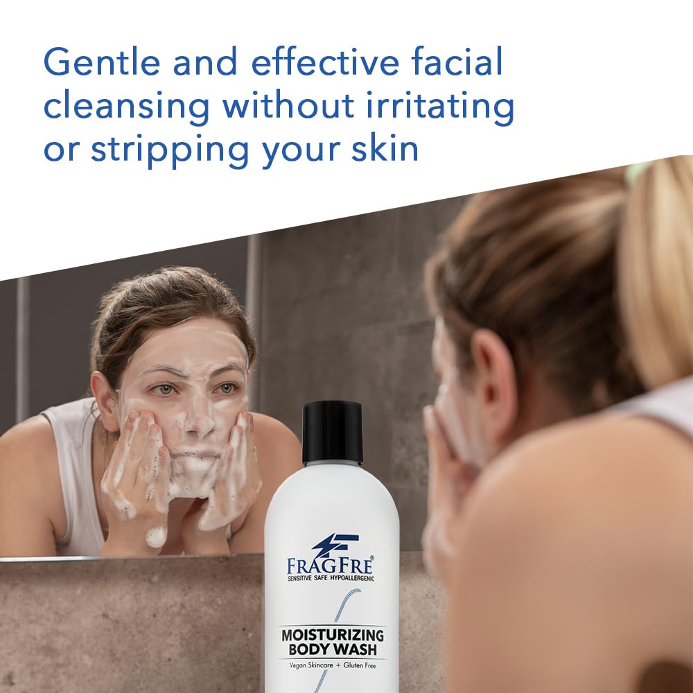 FRAGFRE Moisturizing Body Wash 16 oz: Gentle Body and Facial Cleanser - Sulfate-Free and Fragrance-Free - Suitable for Normal, Oily, Dry, and Sensitive Skin Types - Vegan, Gluten-Free, and Cruelty-Free - Unscented and Hypoallergenic (1 Pack 16 oz)