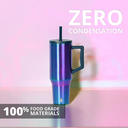 Elemental 40 oz Tumbler with Handle and Straw - Spill Proof Insulated Stainless Steel Commuter for Hot and Cold Beverages - Travel Coffee Mug with 2 Straws & Spill Proof Lid - 40oz - Iridescent