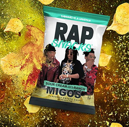 Rap Snacks Lil Baby, Rick Ross, and Migos, All In, Sweet Chili Lemon Pepper, and Sour Cream with a Dab of Ranch Chips Variety - Pack of 12