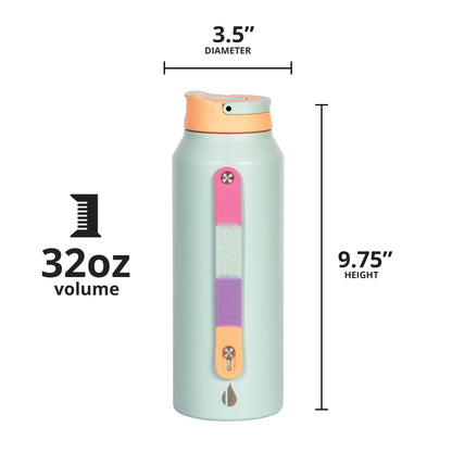 Elemental Iconic Stainless Steel Water Bottle with Straw - 32 oz Leak Proof Triple Wall Insulated Water Bottles for Travel and Sports - Reusable Gym Water Bottle with 2 Straws - Mint Sorbet