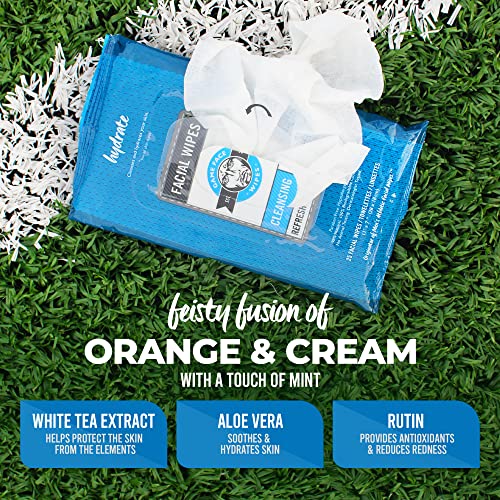 Game Face Cleansing Face Wipes 25 Count Pack XL Size 100% Compostable, Naturally Formulated and Lightly Scented Hydrating, Refreshing, and Rejuvenating for Athletic, Sport, and On The Go Needs.