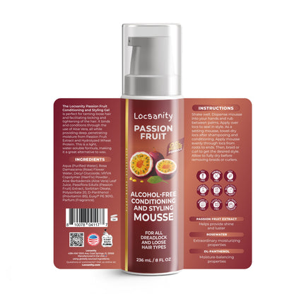 Locsanity Passion Fruit Alcohol-Free Conditioning and Styling Mousse, Rolling, Twisting, Locking Mousse- Dreadlocks, Locs, Sisterlocks, Loose Natural Hair, Braidlocs