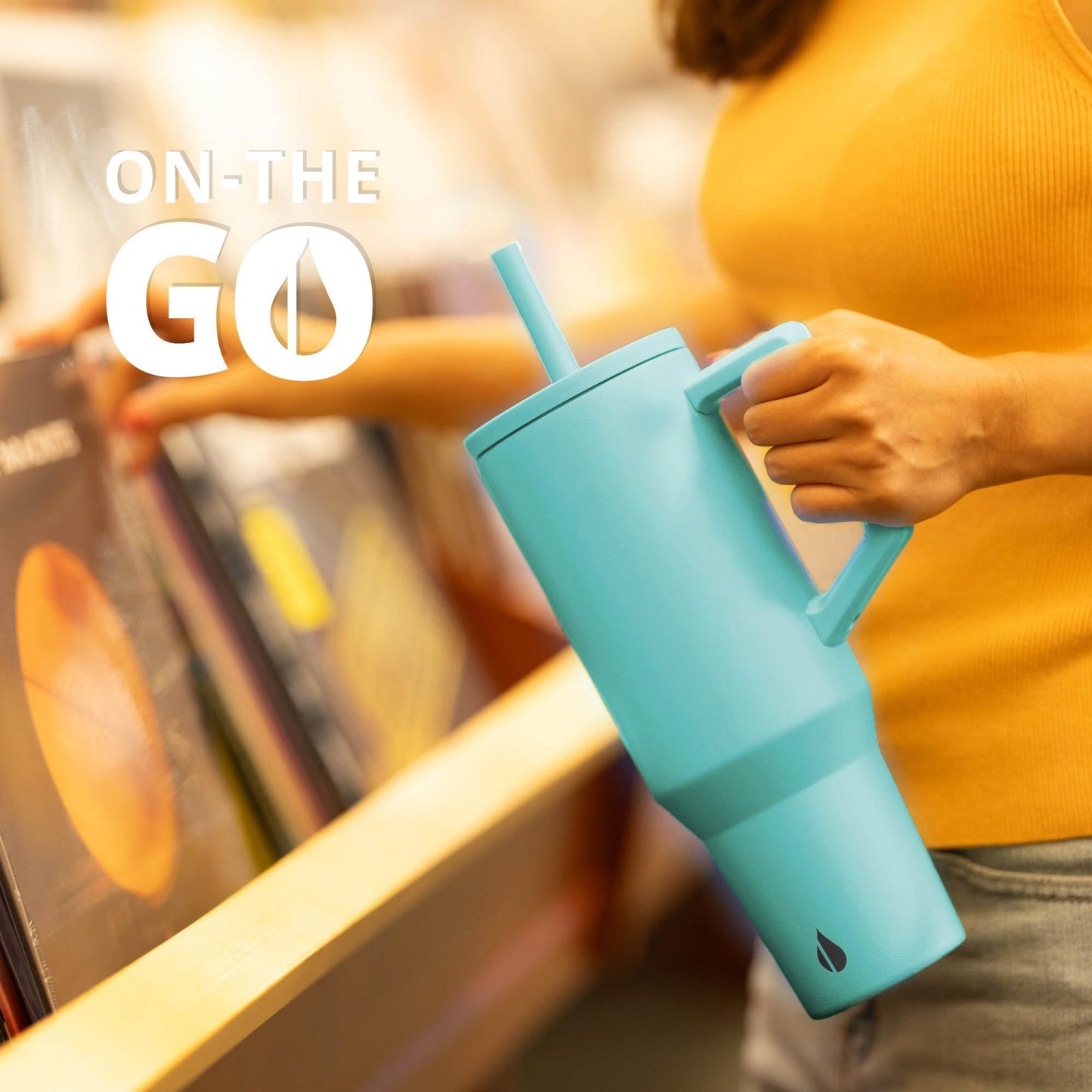 Elemental 40oz Tumbler with Handle and Straw - Spill Proof Insulated Stainless Steel Commuter for Hot & Cold Beverages - Travel Coffee Mug with 2 Straws & Spill Proof Lid - 40 oz - Robin's Egg