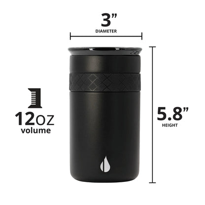 Elemental Artisan Insulated Tumbler, Triple Wall Coffee Travel Mug, Reusable Stainless Steel Coffee Tumbler with Ceramic Lid, Thermal Coffee Cups for Hot (6 Hrs) & Cold (18 Hrs), 12oz - Matte Black