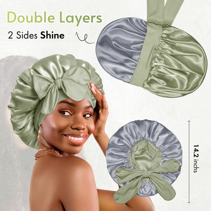 BONNET QUEEN Silk Bonnet for Sleeping Women Satin Bonnet with Eye Mask Non Slip Hair Bonnet for Curly Hair Night Sleep Cap Green+Green
