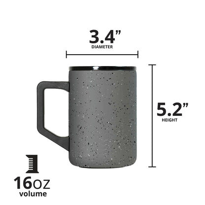 Elemental Insulated Coffee Mug - Triple-Wall Stainless Steel Summit Travel Cup for Hot and Cold Drinks - Thermal Coffee Mug with Lid and Handle for Camping, Office & Travel 16oz - Grey Speckle