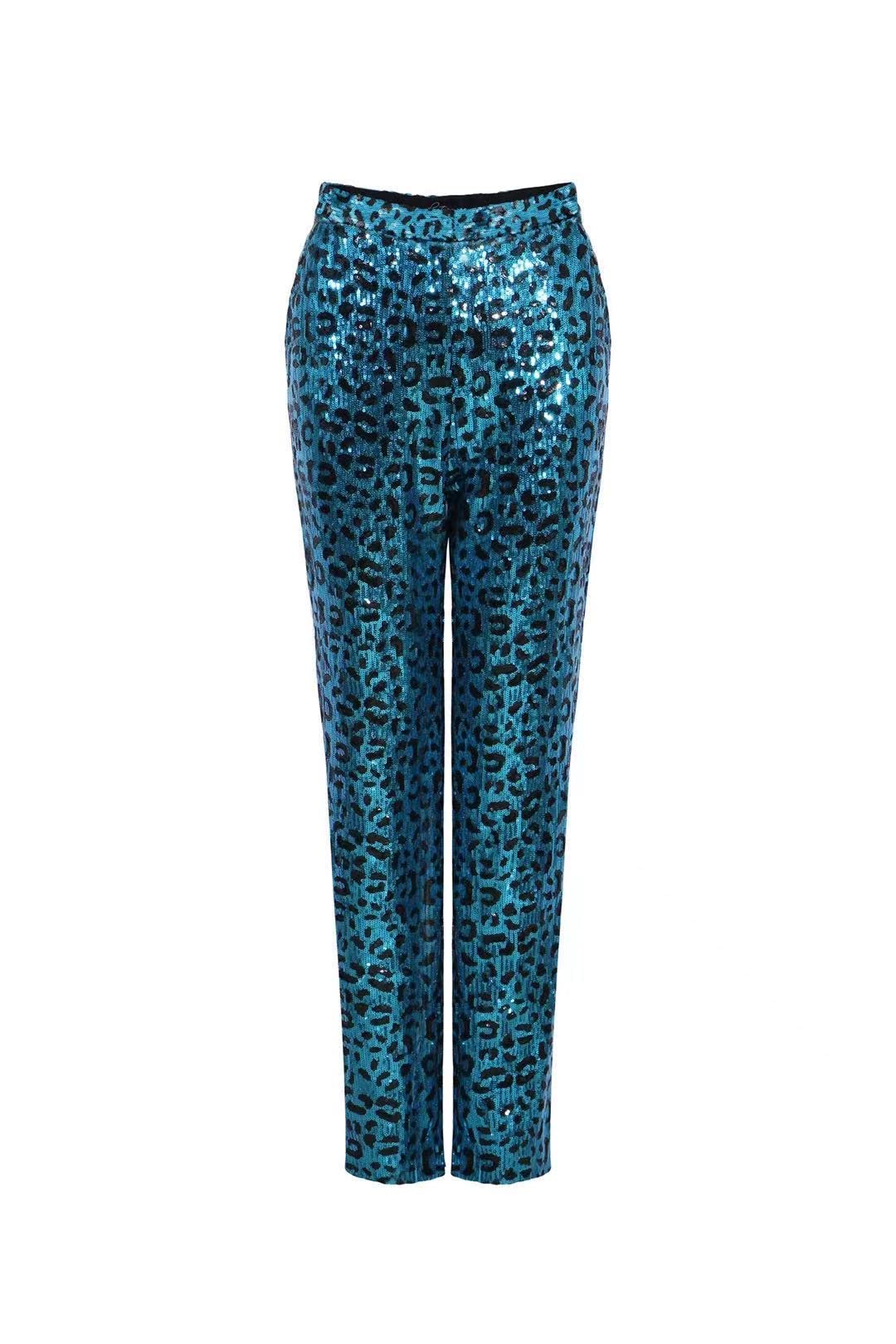 Pantora Women's Stacy Sequin Pant, Blue Leopard, Large