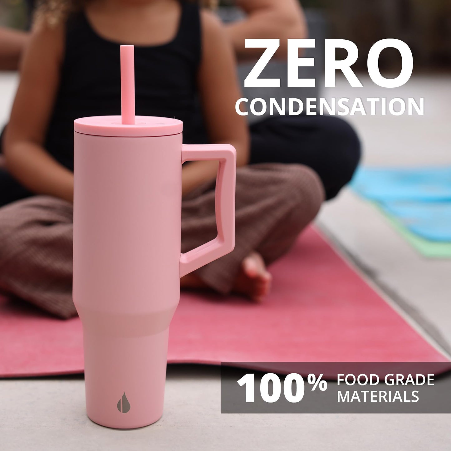 Elemental 40 oz Tumbler with Handle and Straw - Spill Proof Insulated Stainless Steel Commuter for Hot and Cold Beverages - Travel Coffee Mug with 2 Straws & Spill Proof Lid - 40oz - Rose