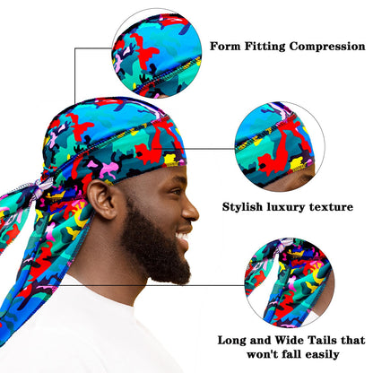 Silky Durag for Men Women Camouflage Do Rag with Long Tail Silky Hip Hop Turban Breathable Wave Cap Full Body Girl Headwrap Joorag