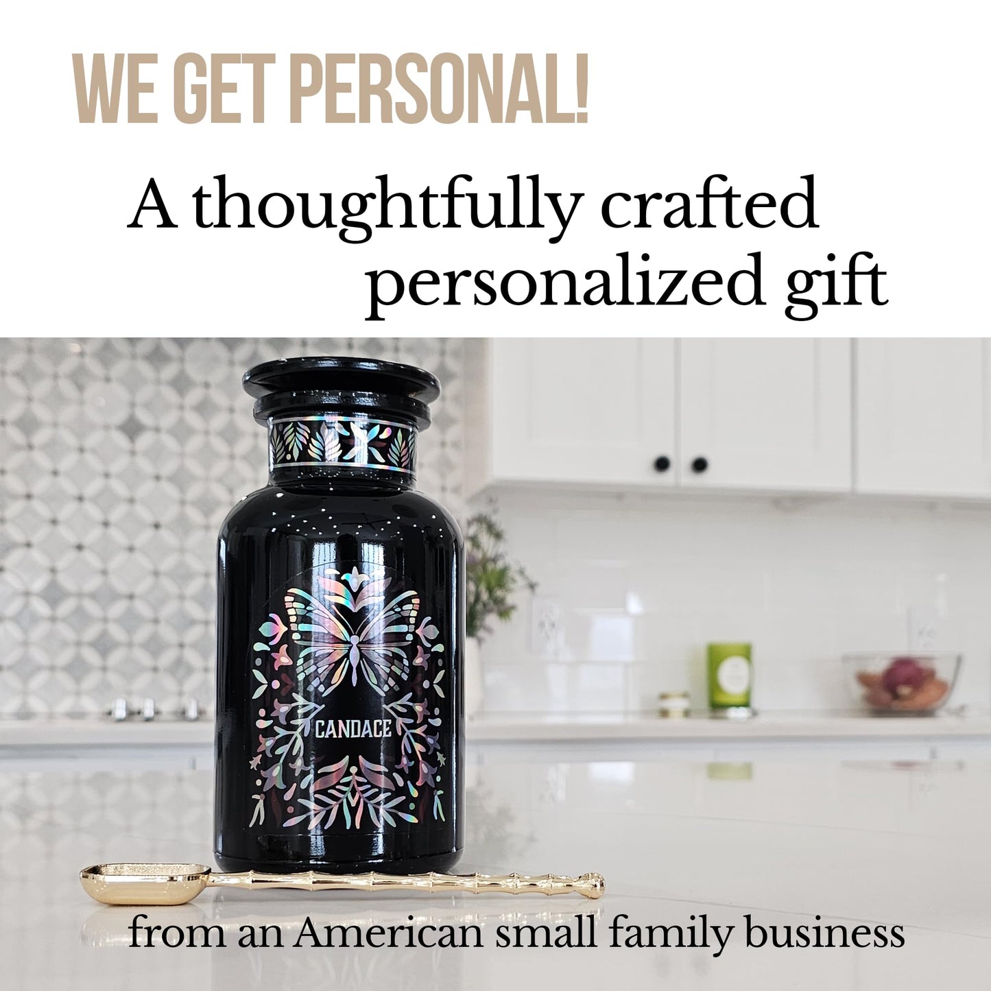 Artanis Home Custom Ultraviolet Glass Apothecary Jar, Gift for Tea Lovers, Airtight Glass Storage for Tea, Herbs, and Spices, with Lid, Custom Gift Box, and Spoon for Home Apothecary, 500 ml