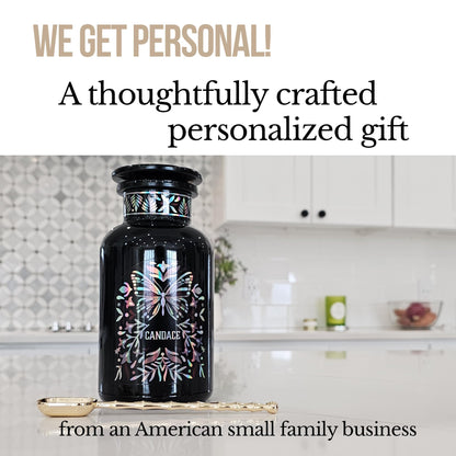 Artanis Home Custom Ultraviolet Glass Apothecary Jar, Gift for Tea Lovers, Airtight Glass Storage for Tea, Herbs, and Spices, with Lid, Custom Gift Box, and Spoon for Home Apothecary, 500 ml