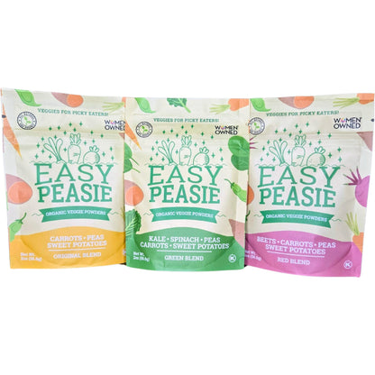 Easy Peasie Organic Veggie Powder Blends for Kids and Picky Eaters | Hidden Vegetable Powder Additive for Meals and Smoothies (3-Pack Pouches: Green, Red, and Original - each 2 oz)