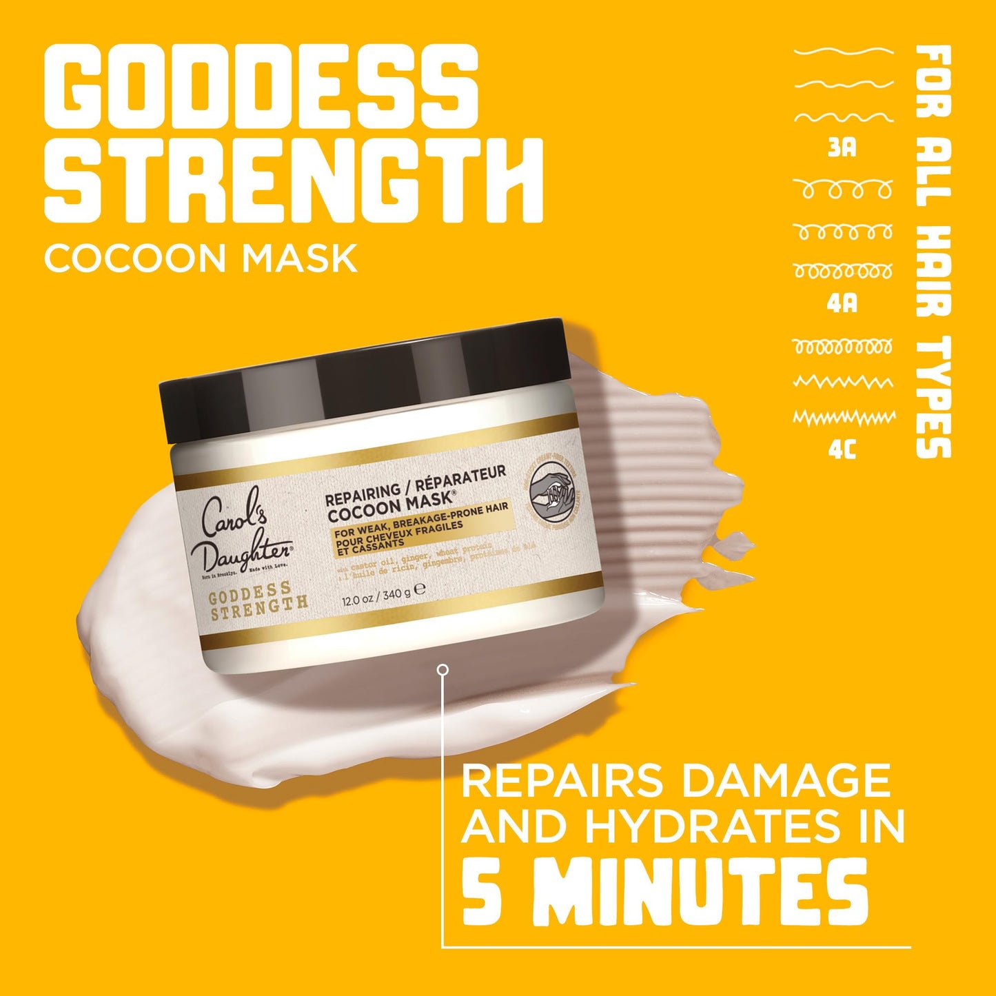 Carol's Daughter Goddess Strength Repairing Cocoon Hydrating Hair Mask for Wavy, Coily and Curly Hair, Hair Treatment With Castor Oil for Weak Hair, 12 Oz