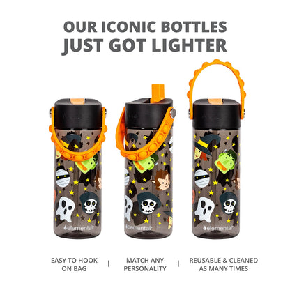 Elemental Leak Proof Water Bottles for Kids - Splash Kids Water Bottle for School with Pop-it Handle - BPA Free Tritan Plastic Reusable Water Bottle with Straw - Monster Party - 18oz