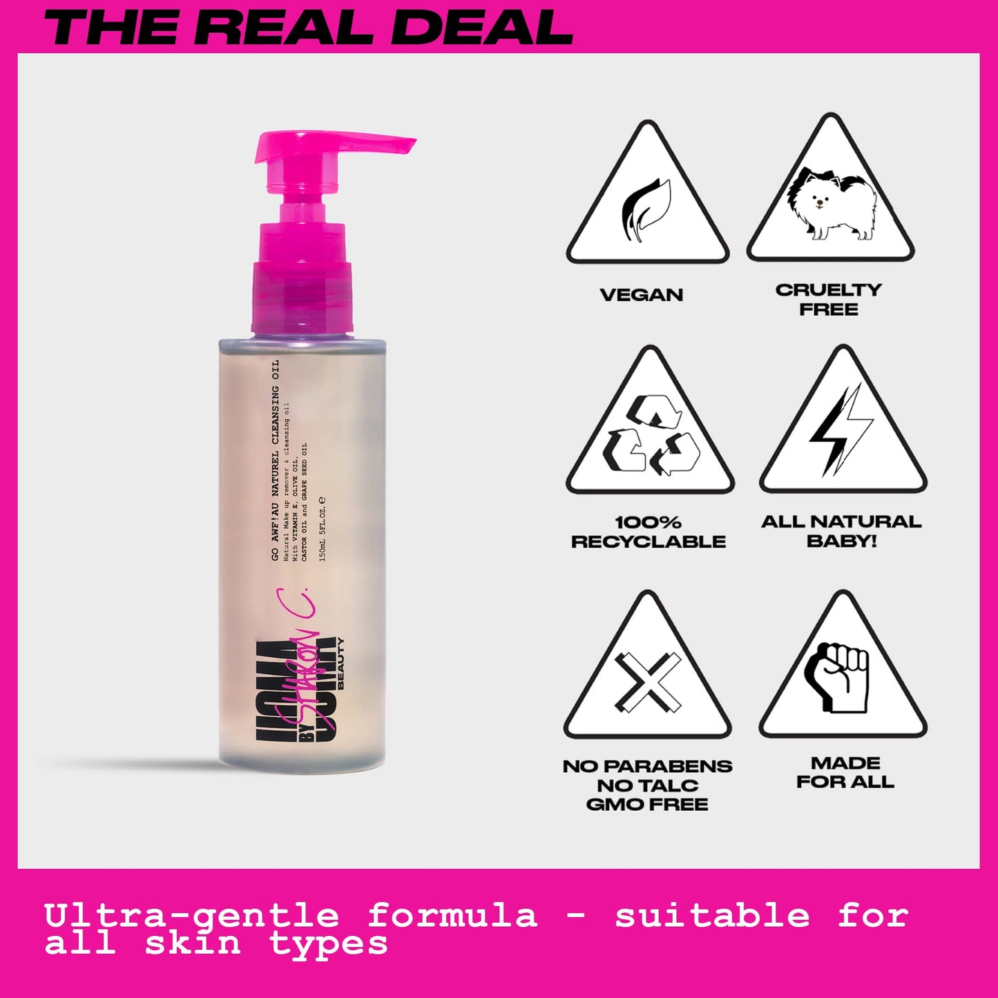 UOMA Cleansing Oil by Sharon C - Go Awf Au Naturel Cleansing Oil. Face Wash & Make Up Remover for All Skin Types, Hydrating Oil Cleanser with Natural Oils & Vitamin E. Vegan Skincare 150ml