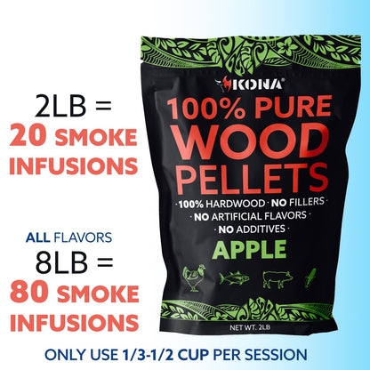 Kona Smoker Grilling Pellet (Set of 4) 2 Pound Variety Pack (8 pounds Total), Apple + Cherry + Supreme Blend + Mesquite Acacia Blend